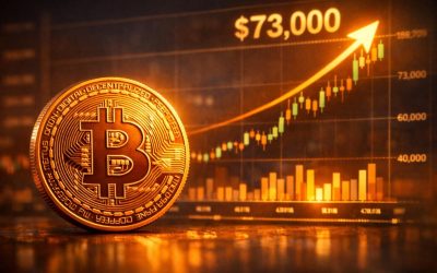le bitcoin progresse de 4,5 % en une seule journée, frôlant les 73 000 $, marquant une dynamique haussière significative sur le marché des cryptomonnaies.